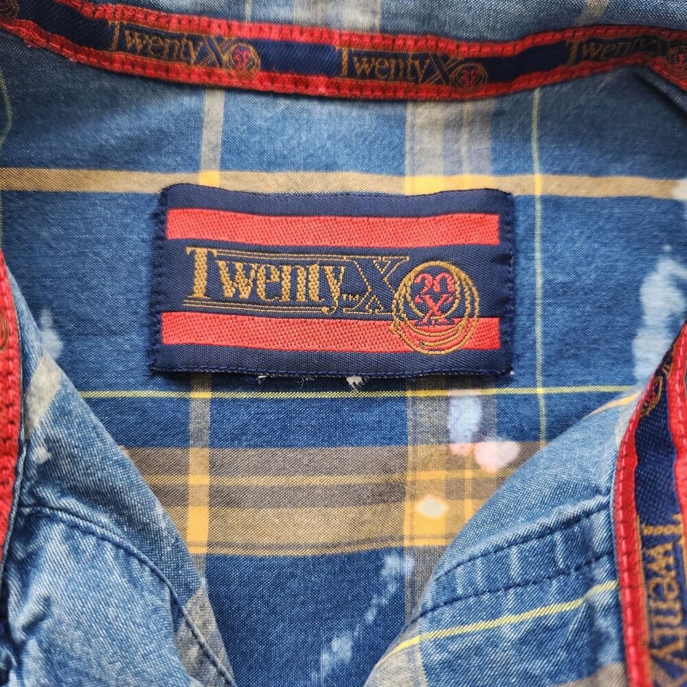 Upcycled Bleached Yellow Blue Plaid Button-Up Shirt Gypsy Soul Hippie Boho Cute - Picture 6 of 9